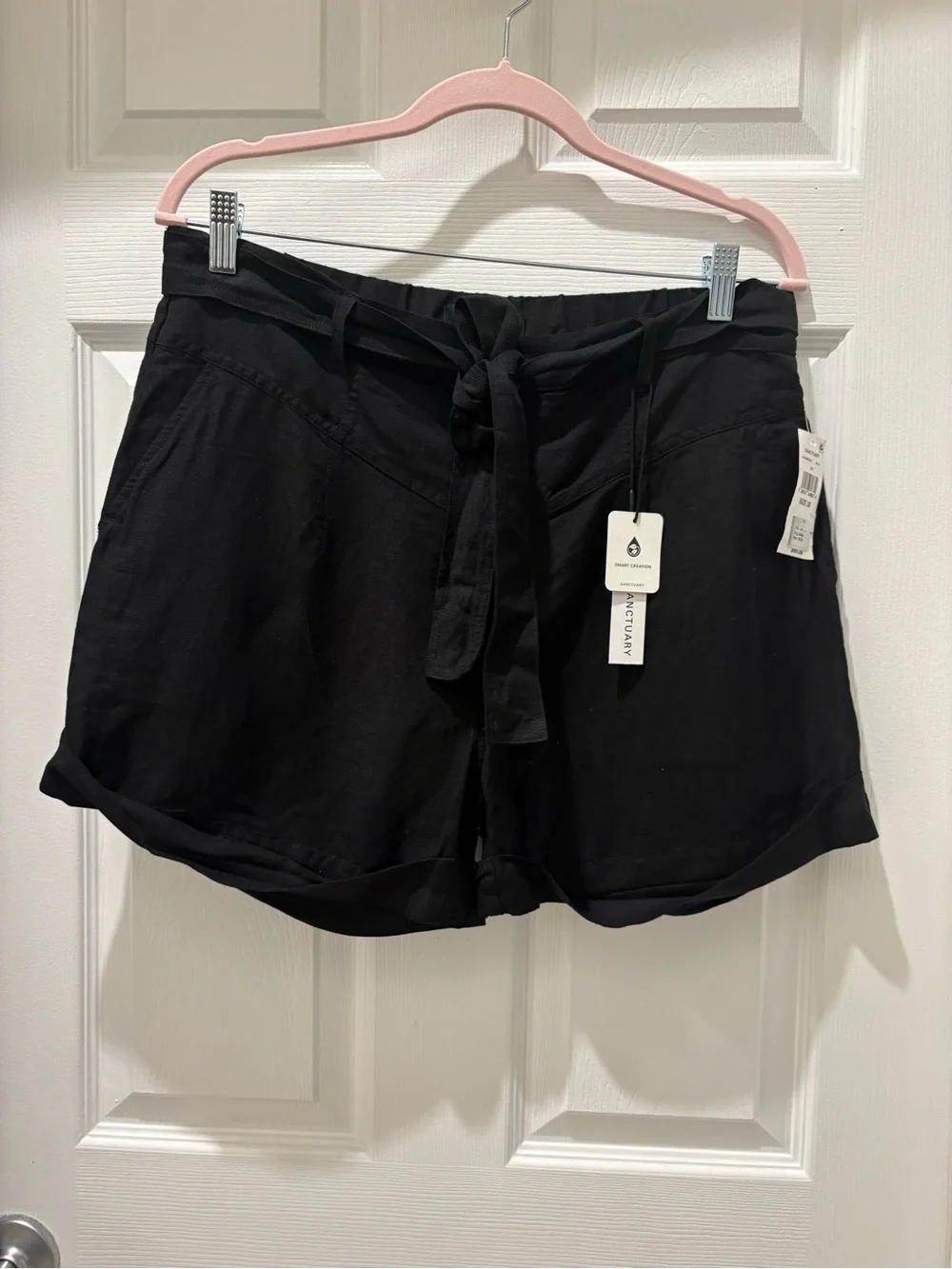 Sanctuary Black Linen Blend Tie-Waist Shorts NWT Size 30 Summer Casual